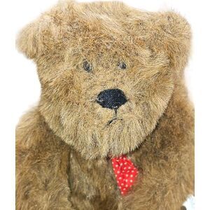Vintage Unbranded 10" Grumpy Brown‎ Fuzzy Teddy Bear Wearing Red Polka Dot Tie